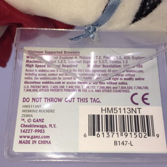 Webkinz Rockerz Zebra Plush Stuffed Animal HM5113 Ganz with Sealed Code - Picture 11 of 14